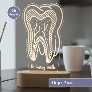 Personalized Dentist Night Light • Custom LED Tooth Lamp • Grad Gift